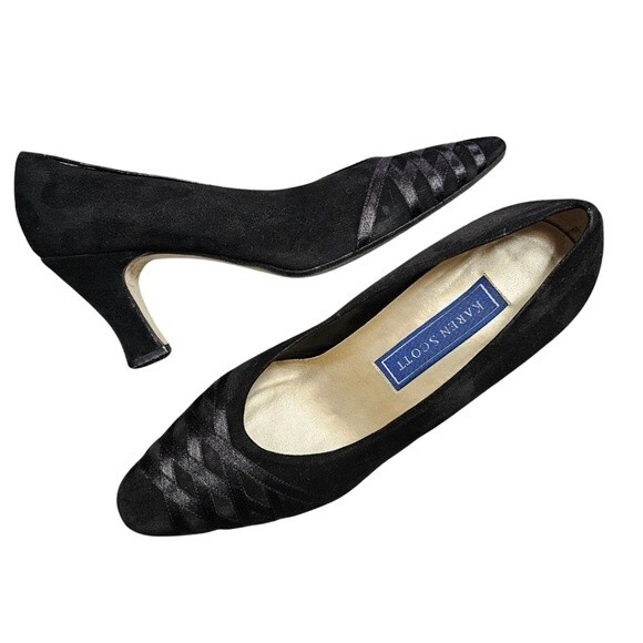 Black Witchcore Witch Gothic Heels Size 9 Suede Ribbon Crisscross Detail Pointed - Picture 1 of 13